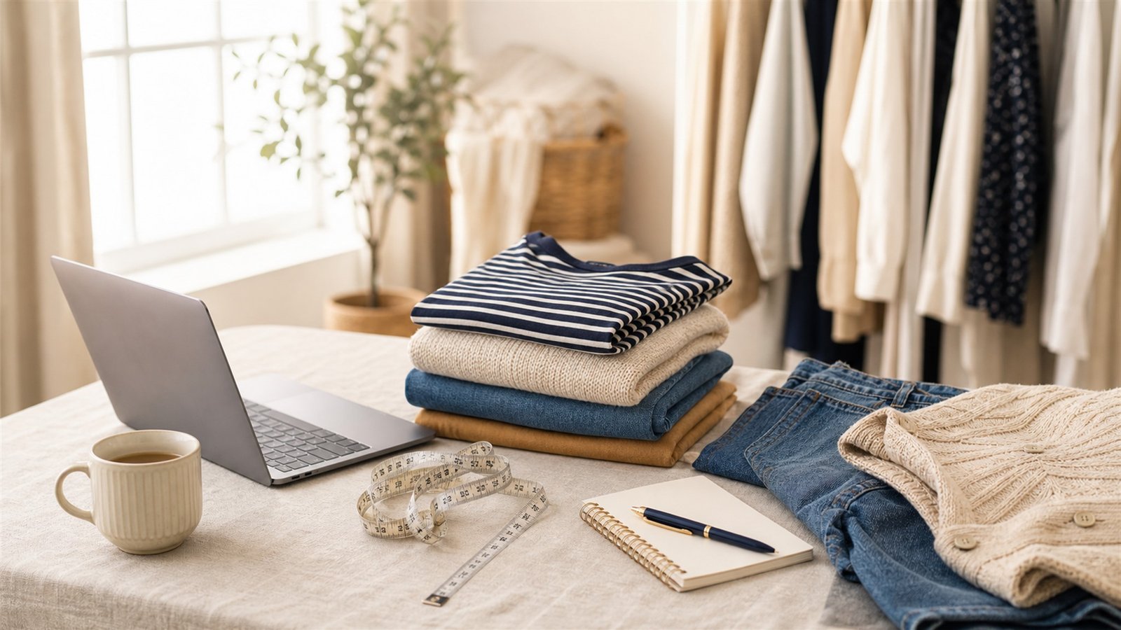 Online sale clothing beside a measuring tape