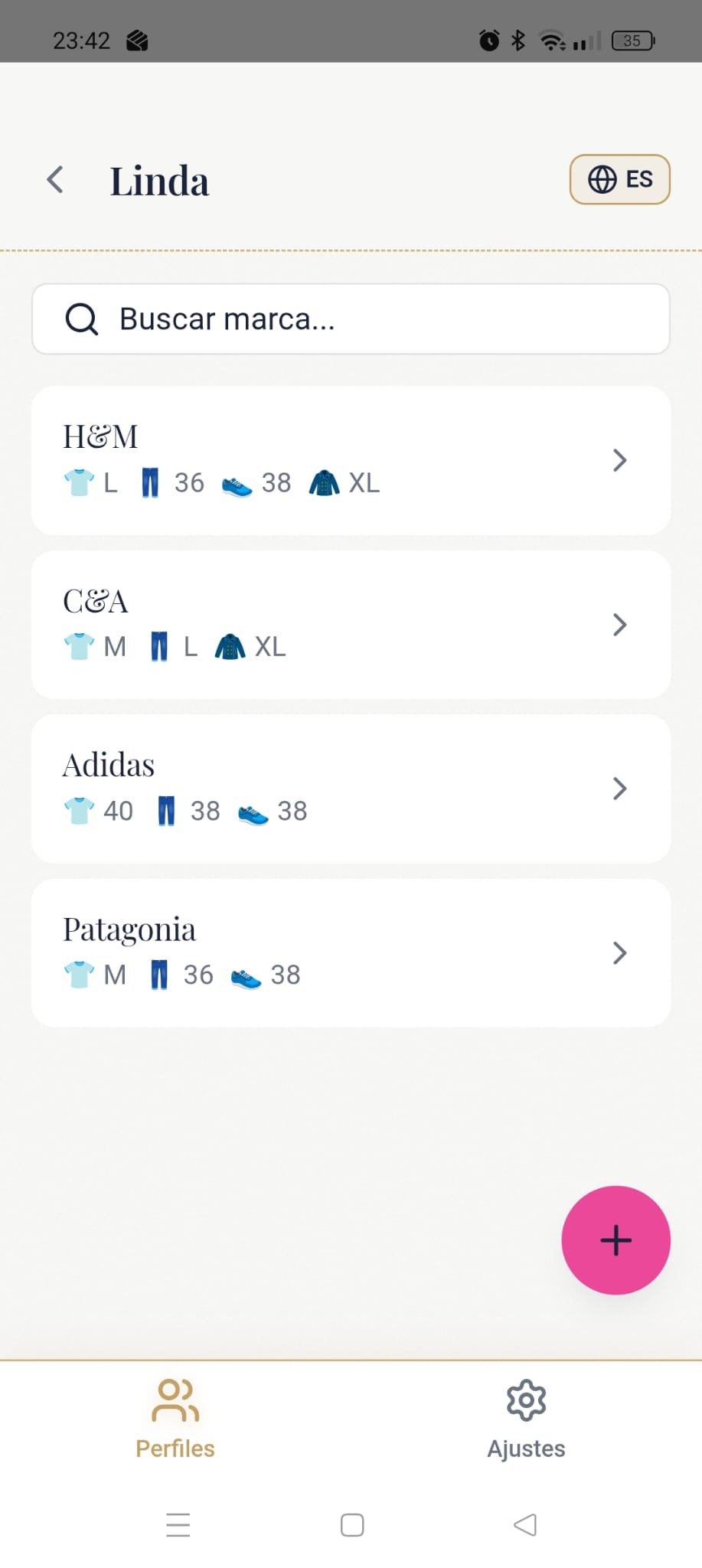 Perfil de tallas de mujer en Sizes